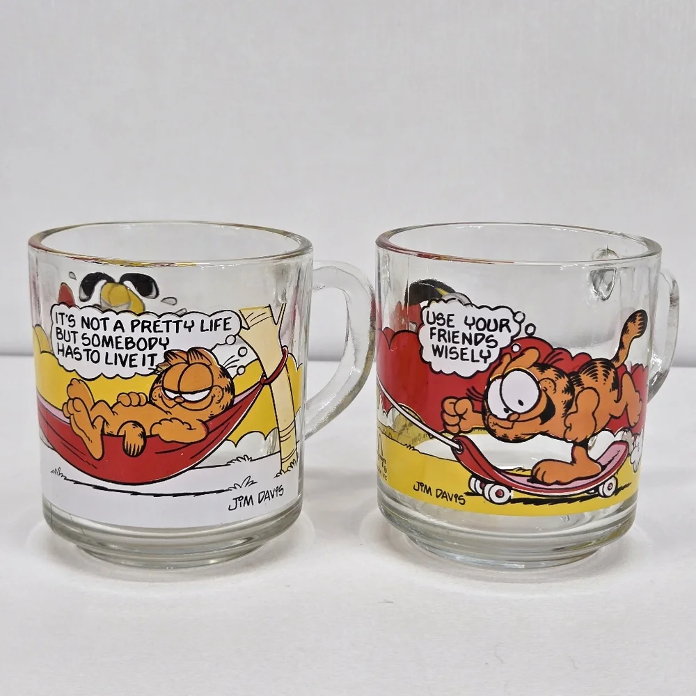 Vtg 1978‎ McDonald's Garfield & Odie Glass Mugs Cups Set of 2 Jim Davis UFS